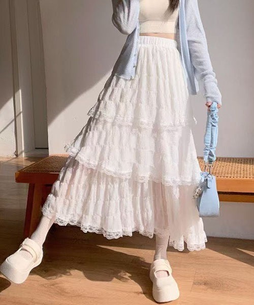 gossip!ロサンゼルス(ゴシップロサンゼルス)の「シュリンク加工 フリルレイヤリングスカート(スカート・レディース・パープル/ホワイト/ブラック・S/M)」の2枚目の写真