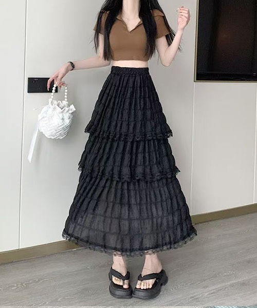 gossip!ロサンゼルス(ゴシップロサンゼルス)の「シュリンク加工 フリルレイヤリングスカート(スカート・レディース・パープル/ホワイト/ブラック・S/M)」の1枚目の写真