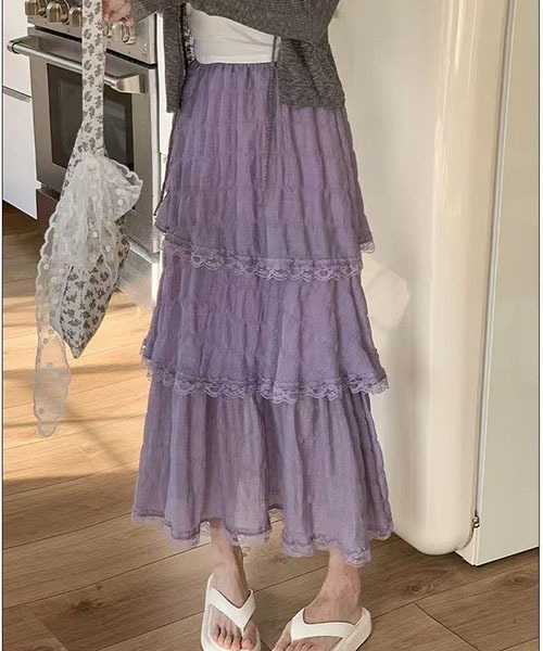 gossip!ロサンゼルス(ゴシップロサンゼルス)の「シュリンク加工 フリルレイヤリングスカート(スカート・レディース・パープル/ホワイト/ブラック・S/M)」の7枚目の写真