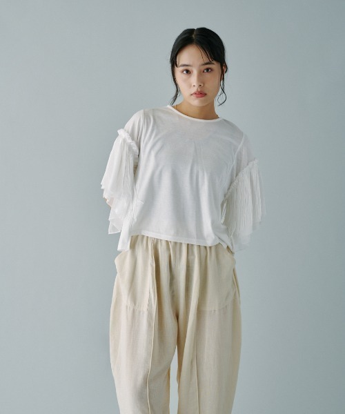 terrace（テラス）の「フリンジバリアスパターンスリーブプルオーバー（Tシャツ/カットソー・レディース・ブラック/オフホワイト/カーキ・MEDIUM）」の11枚目の写真