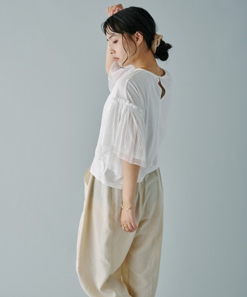 terrace（テラス）の「フリンジバリアスパターンスリーブプルオーバー（Tシャツ/カットソー・レディース・ブラック/オフホワイト/カーキ・MEDIUM）」の9枚目の写真