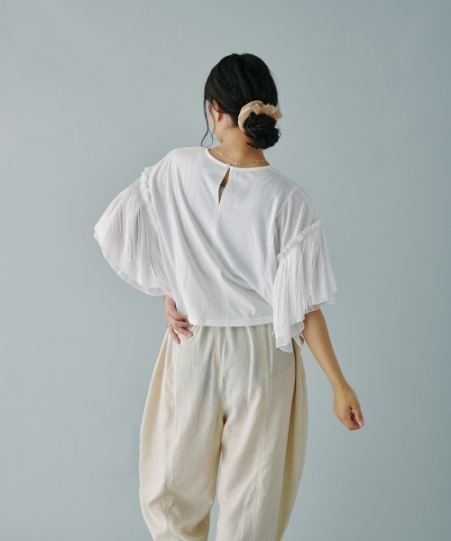 terrace（テラス）の「フリンジバリアスパターンスリーブプルオーバー（Tシャツ/カットソー・レディース・ブラック/オフホワイト/カーキ・MEDIUM）」の8枚目の写真