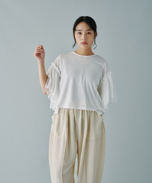 terrace（テラス）の「フリンジバリアスパターンスリーブプルオーバー（Tシャツ/カットソー・レディース・ブラック/オフホワイト/カーキ・MEDIUM）」の7枚目の写真