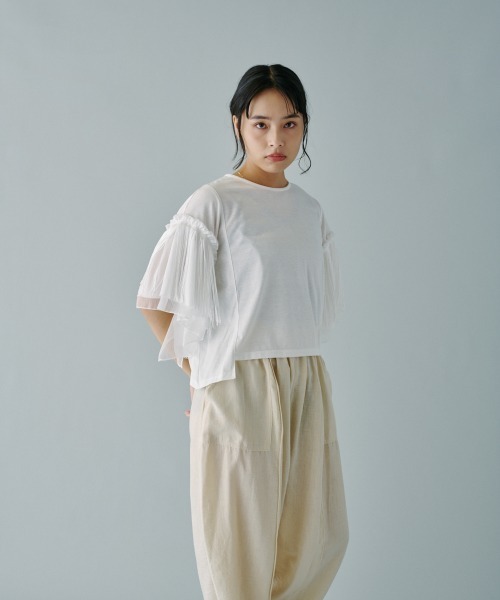 terrace（テラス）の「フリンジバリアスパターンスリーブプルオーバー（Tシャツ/カットソー・レディース・ブラック/オフホワイト/カーキ・MEDIUM）」の6枚目の写真