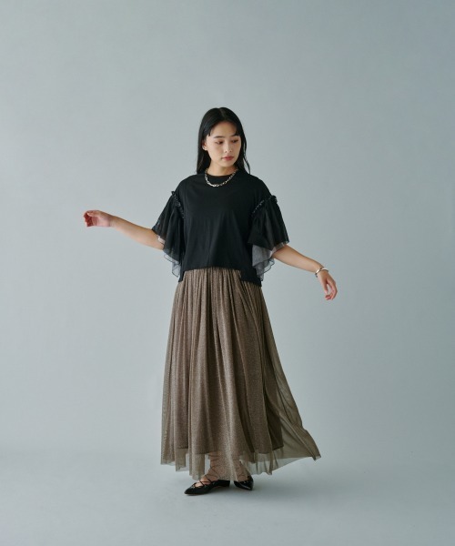 terrace（テラス）の「フリンジバリアスパターンスリーブプルオーバー（Tシャツ/カットソー・レディース・ブラック/オフホワイト/カーキ・MEDIUM）」の19枚目の写真