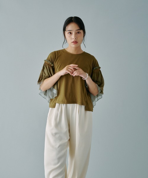 terrace（テラス）の「フリンジバリアスパターンスリーブプルオーバー（Tシャツ/カットソー・レディース・ブラック/オフホワイト/カーキ・MEDIUM）」の12枚目の写真