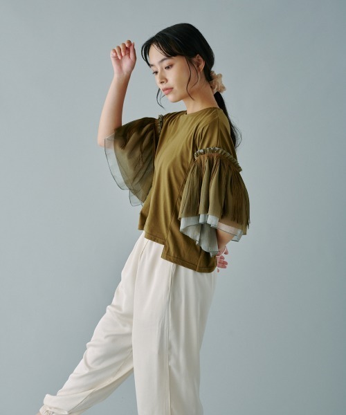 terrace（テラス）の「フリンジバリアスパターンスリーブプルオーバー（Tシャツ/カットソー・レディース・ブラック/オフホワイト/カーキ・MEDIUM）」の5枚目の写真