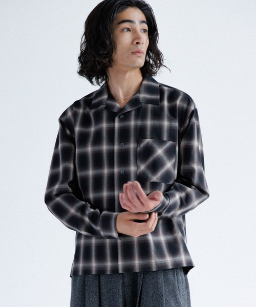 SINSS(VX)Ombre cropped open collar shirt / IuNbvhI[vJ[Vc(Vc/uEX)