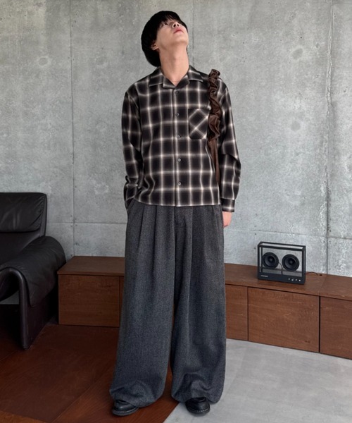 Ombre cropped open collar shirt / オンブレクロップドオープンカラー