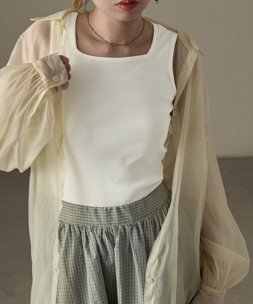 Fashion Letter(ファッションレター)の「【M-4L】リブスクエアネックタンクトップ(タンクトップ・レディース・オフホワイト/ブラック・4L/3L/LL/L/M)」の2枚目の写真
