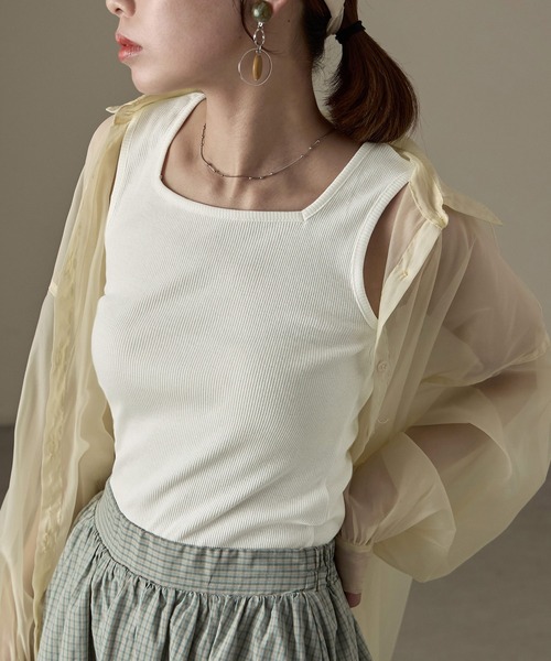 Fashion Letter(ファッションレター)の「【M-4L】リブスクエアネックタンクトップ(タンクトップ・レディース・オフホワイト/ブラック・4L/3L/LL/L/M)」の5枚目の写真