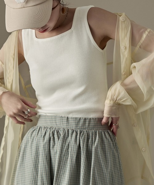 Fashion Letter(ファッションレター)の「【M-4L】リブスクエアネックタンクトップ(タンクトップ・レディース・オフホワイト/ブラック・4L/3L/LL/L/M)」の7枚目の写真
