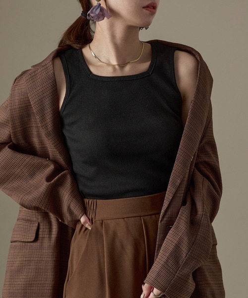 Fashion Letter(ファッションレター)の「【M-4L】リブスクエアネックタンクトップ(タンクトップ・レディース・オフホワイト/ブラック・4L/3L/LL/L/M)」の16枚目の写真