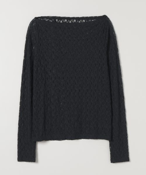 JEANASIS（ジーナシス）の「レースギャザーボートネックLS/589928（Tシャツ/カットソー・レディース・ブラック/ホワイト・FREE）」の3枚目の写真