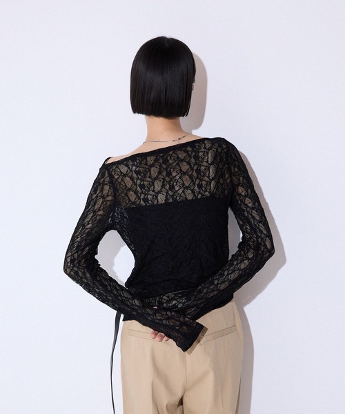 JEANASIS（ジーナシス）の「レースギャザーボートネックLS/589928（Tシャツ/カットソー・レディース・ブラック/ホワイト・FREE）」の13枚目の写真