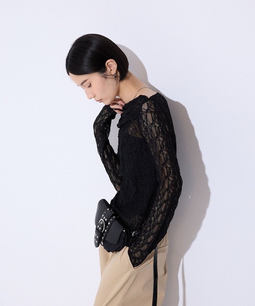 JEANASIS（ジーナシス）の「レースギャザーボートネックLS/589928（Tシャツ/カットソー・レディース・ブラック/ホワイト・FREE）」の14枚目の写真