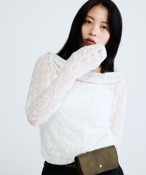 JEANASIS（ジーナシス）の「レースギャザーボートネックLS/589928（Tシャツ/カットソー・レディース・ブラック/ホワイト・FREE）」の18枚目の写真