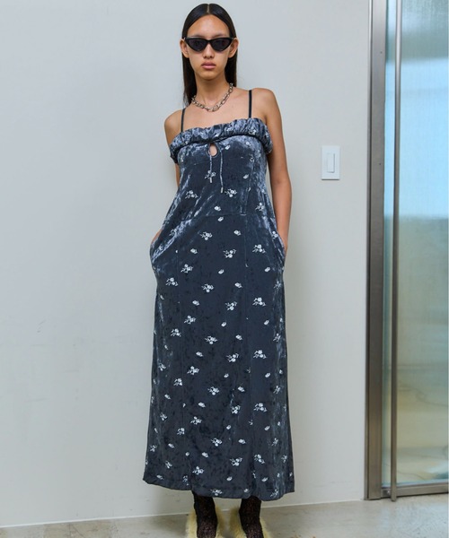Flower Embroidery Velour Camisole Dress/フラワーエンブロイダリー