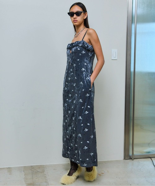 Flower Embroidery Velour Camisole Dress/フラワーエンブロイダリー