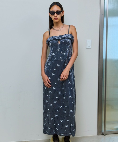 Flower Embroidery Velour Camisole Dress/フラワーエンブロイダリー