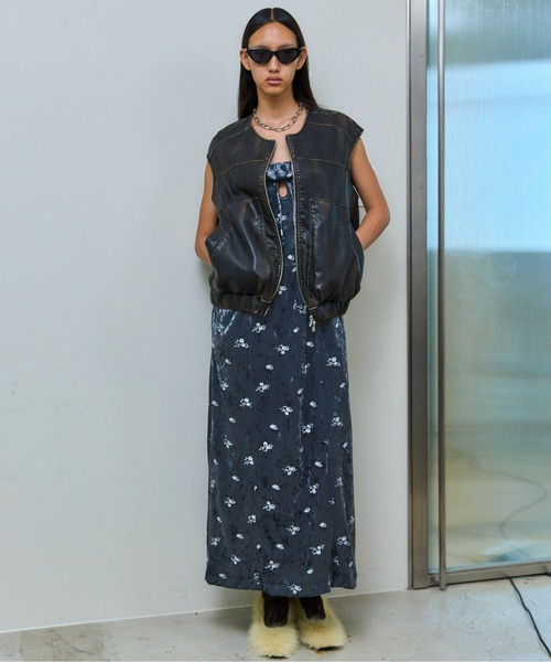 Flower Embroidery Velour Camisole Dress/フラワーエンブロイダリー