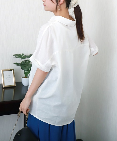 libelle more（リベル モア）の「【抗菌・UVカット・吸水速乾】「やわさらリネン」スキッパーシャツ（シャツ/ブラウス・レディース・グリーン/モカ/ピンク/ブラック/オフホワイト/ブルー・M）」の21枚目の写真