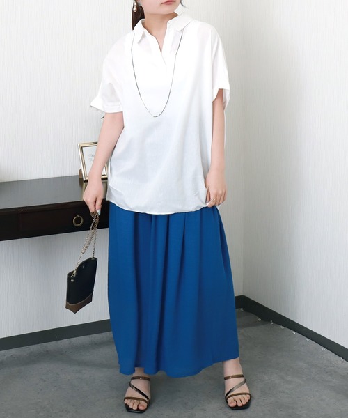 libelle more（リベル モア）の「【抗菌・UVカット・吸水速乾】「やわさらリネン」スキッパーシャツ（シャツ/ブラウス・レディース・グリーン/モカ/ピンク/ブラック/オフホワイト/ブルー・M）」の22枚目の写真