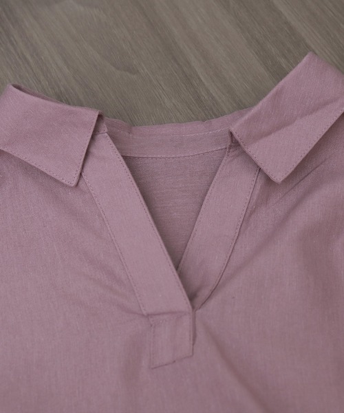 libelle more（リベル モア）の「【抗菌・UVカット・吸水速乾】「やわさらリネン」スキッパーシャツ（シャツ/ブラウス・レディース・グリーン/モカ/ピンク/ブラック/オフホワイト/ブルー・M）」の12枚目の写真
