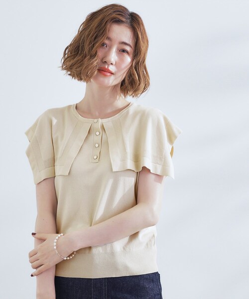 grove(グローブ)の「【ひんやり/UVカット】大人の可愛さ セーラーカラーニット(ニット/セーター・レディース・オフホワイト/ブラック系4/オリーブ・01/02/03/04/05)」の1枚目の写真