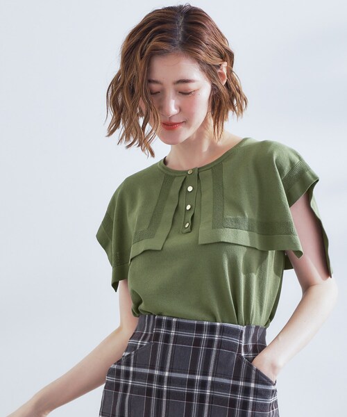 grove(グローブ)の「【ひんやり/UVカット】大人の可愛さ セーラーカラーニット(ニット/セーター・レディース・オフホワイト/ブラック系4/オリーブ・01/02/03/04/05)」の3枚目の写真
