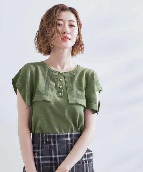 grove(グローブ)の「【ひんやり/UVカット】大人の可愛さ セーラーカラーニット(ニット/セーター・レディース・オフホワイト/ブラック系4/オリーブ・01/02/03/04/05)」の9枚目の写真