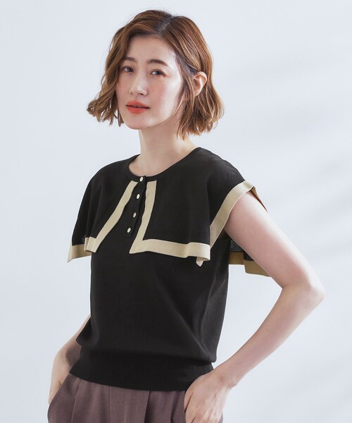 grove(グローブ)の「【ひんやり/UVカット】大人の可愛さ セーラーカラーニット(ニット/セーター・レディース・オフホワイト/ブラック系4/オリーブ・01/02/03/04/05)」の5枚目の写真