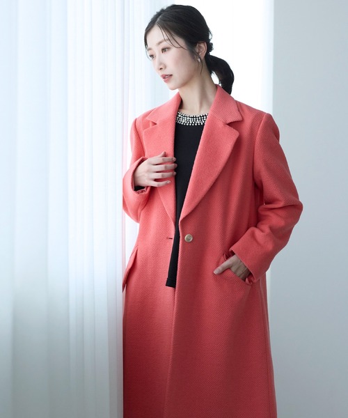 美品 23区 チェスターコート ピンク 32 チェスターコート ウール混