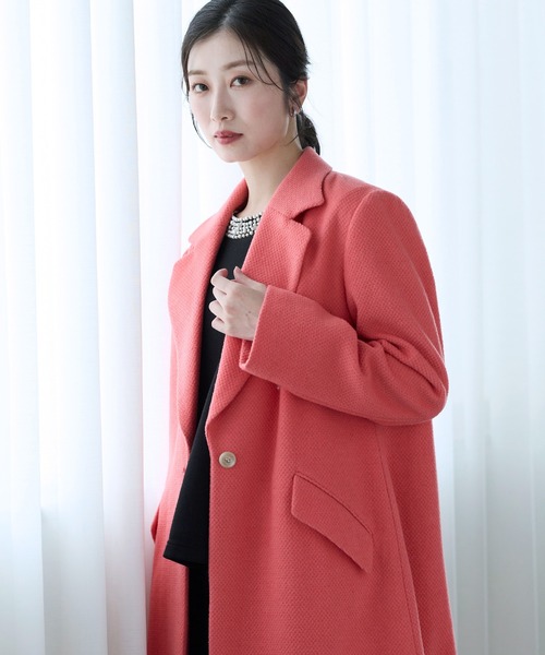 チェスターコート ウール混 ロング ピンク（チェスターコート