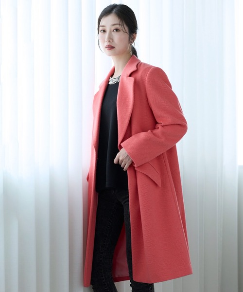 チェスターコート ウール混 ロング ピンク（チェスターコート