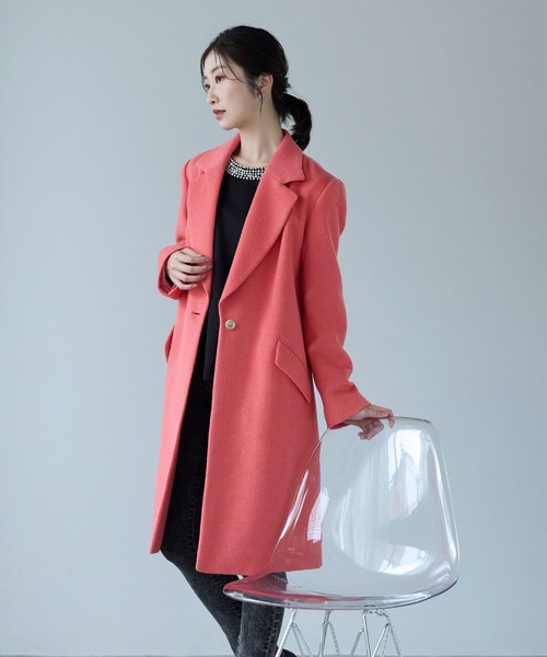チェスターコート ウール混 ロング ピンク（チェスターコート