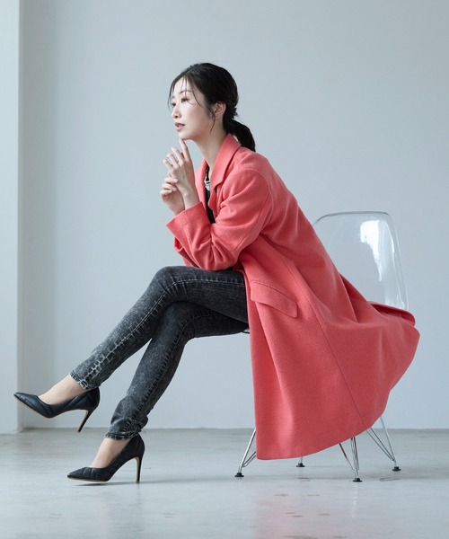 チェスターコート ウール混 ロング ピンク（チェスターコート