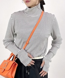 【ラフに着こなす、計算されたカジュアル。】テレコ長袖サムホール付きタートルネックトップス 秋服
