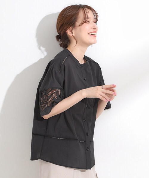 SHOO・LA・RUE（シューラルー）の「【S-LL/6分袖】レースデザインで華やか見え お袖刺繍ブラウス（シャツ/ブラウス・レディース・ホワイト/オレンジ/ブラック・01/02/03/04）」の9枚目の写真