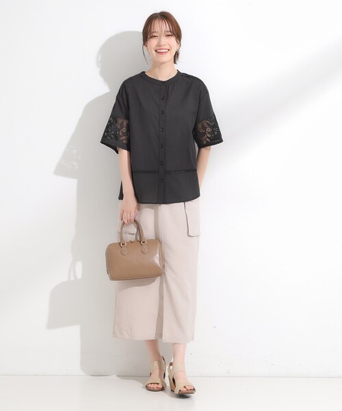 SHOO・LA・RUE（シューラルー）の「【S-LL/6分袖】レースデザインで華やか見え お袖刺繍ブラウス（シャツ/ブラウス・レディース・ホワイト/オレンジ/ブラック・01/02/03/04）」の10枚目の写真