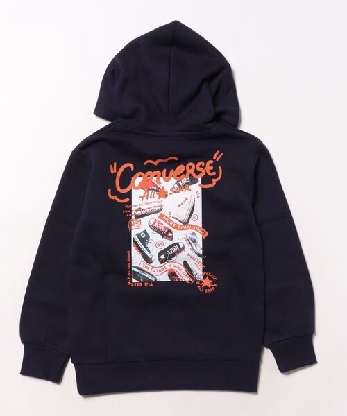CONVERSE(コンバース)の「CONVERSE/コンバース ラバープリントスウェットパーカー(パーカー・キッズ・オフホワイト/ネイビー・140cm/130cm/160cm/150cm)」の3枚目の写真
