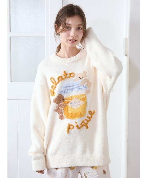 新品　ジェラートピケ　ベビモコ　はちみつベア　プルオーバー　ルームウェア ベビモコはちみつベアジャガードプルオーバー（ルームウェア