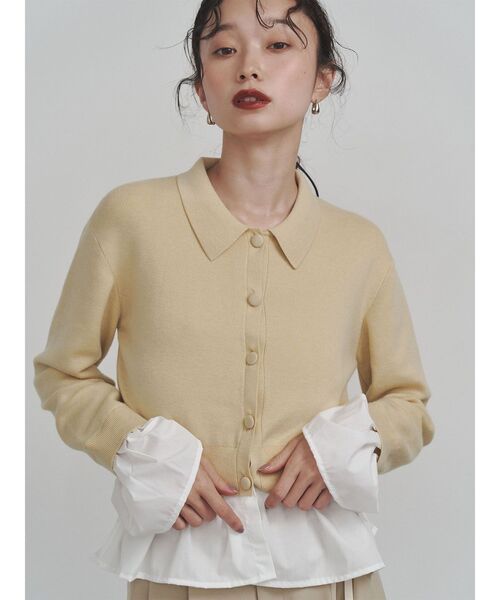 LAGUNAMOON（ラグナムーン）の「ペプラムドッキングニットカーディガン（ニット/セーター・レディース・チャコールグレー/イエロー/ブラウン・FREE）」の3枚目の写真