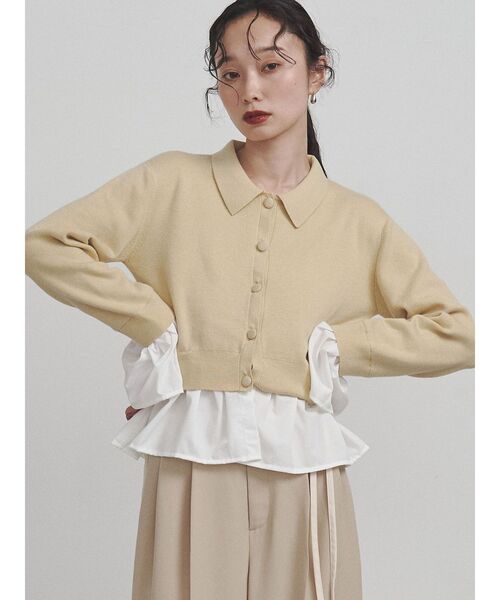 LAGUNAMOON（ラグナムーン）の「ペプラムドッキングニットカーディガン（ニット/セーター・レディース・チャコールグレー/イエロー/ブラウン・FREE）」の4枚目の写真