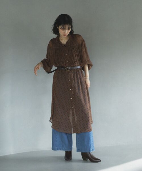 Green　Parks（グリーンパークス）の「花柄シフォン楊柳ワンピース（シャツワンピース・レディース・ネイビー/ブラウン/ブラック・FREE）」の16枚目の写真