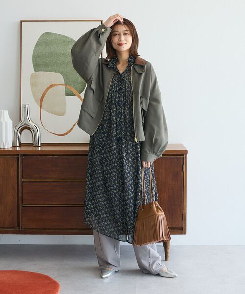 セール】花柄シフォン楊柳ワンピース（シャツワンピース