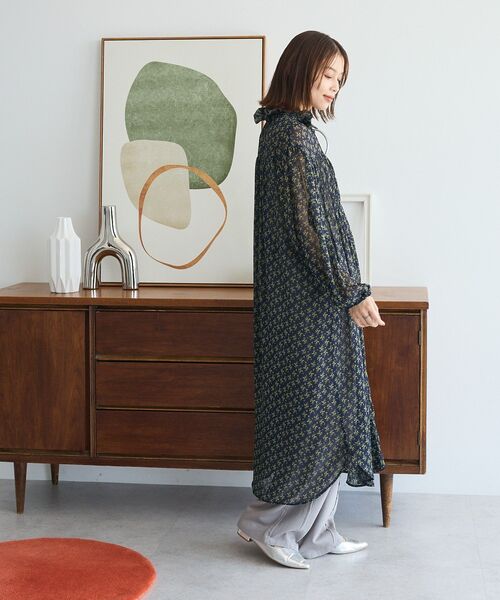 Green　Parks（グリーンパークス）の「花柄シフォン楊柳ワンピース（シャツワンピース・レディース・ネイビー/ブラウン/ブラック・FREE）」の18枚目の写真