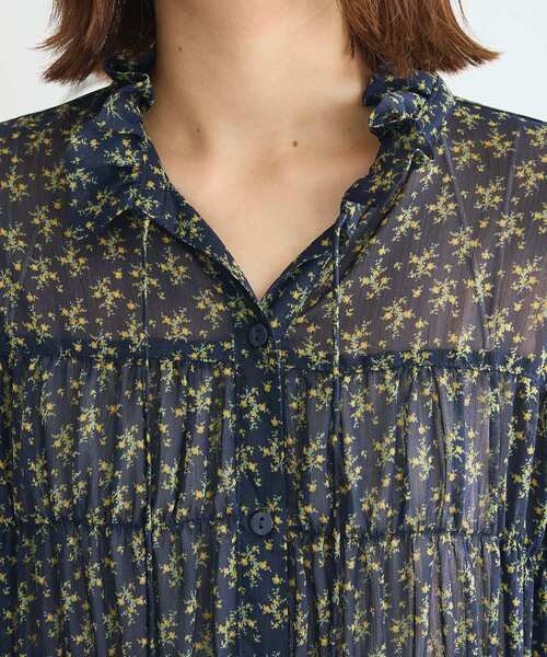 Green　Parks（グリーンパークス）の「花柄シフォン楊柳ワンピース（シャツワンピース・レディース・ネイビー/ブラウン/ブラック・FREE）」の19枚目の写真