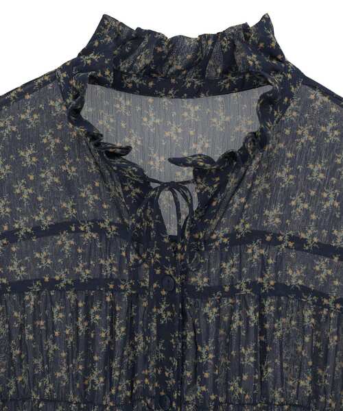 Green　Parks（グリーンパークス）の「花柄シフォン楊柳ワンピース（シャツワンピース・レディース・ネイビー/ブラウン/ブラック・FREE）」の10枚目の写真