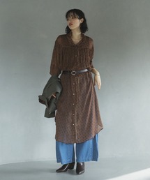 花柄シフォン楊柳ワンピース